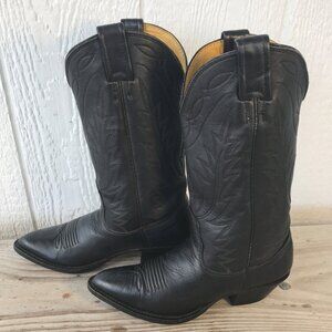 Nocona Womens Black Deertan Leather Cowboy Western Boots 5.5 C 7501 USA